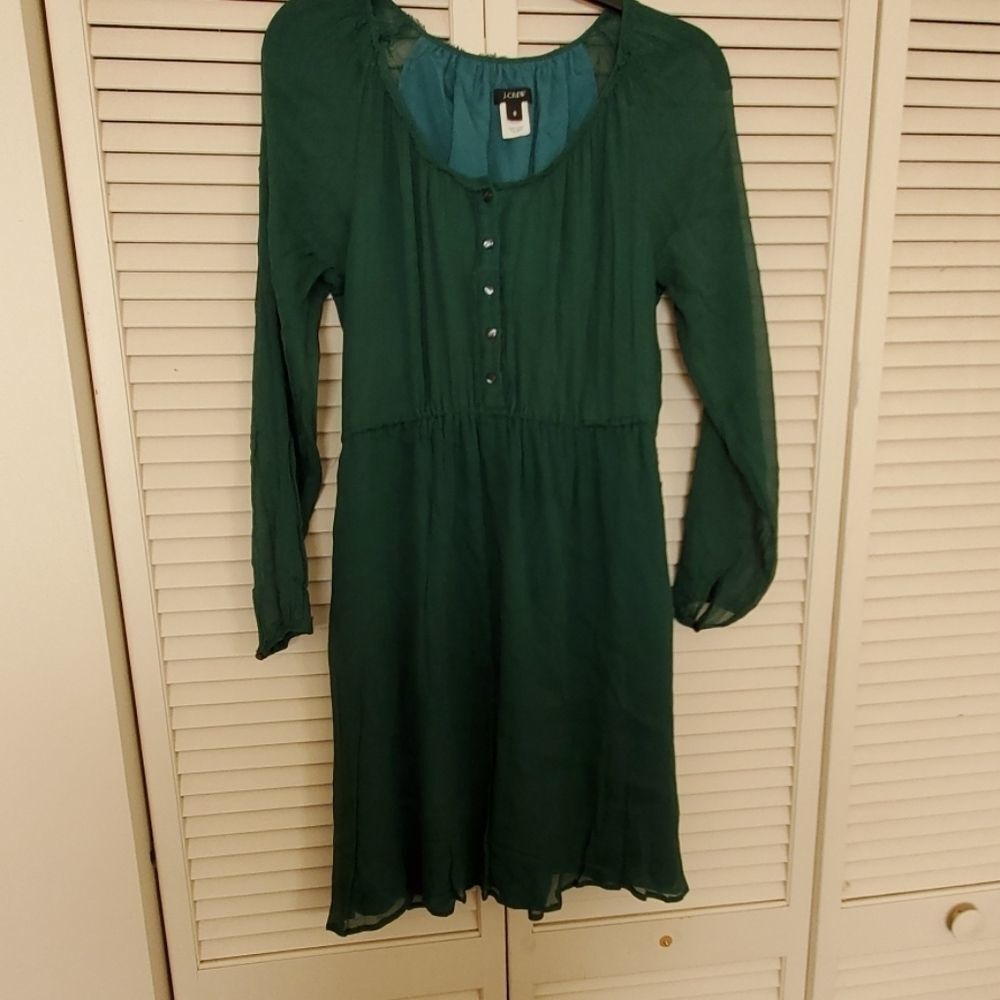 J CREW green semi sheer long sleeve dress